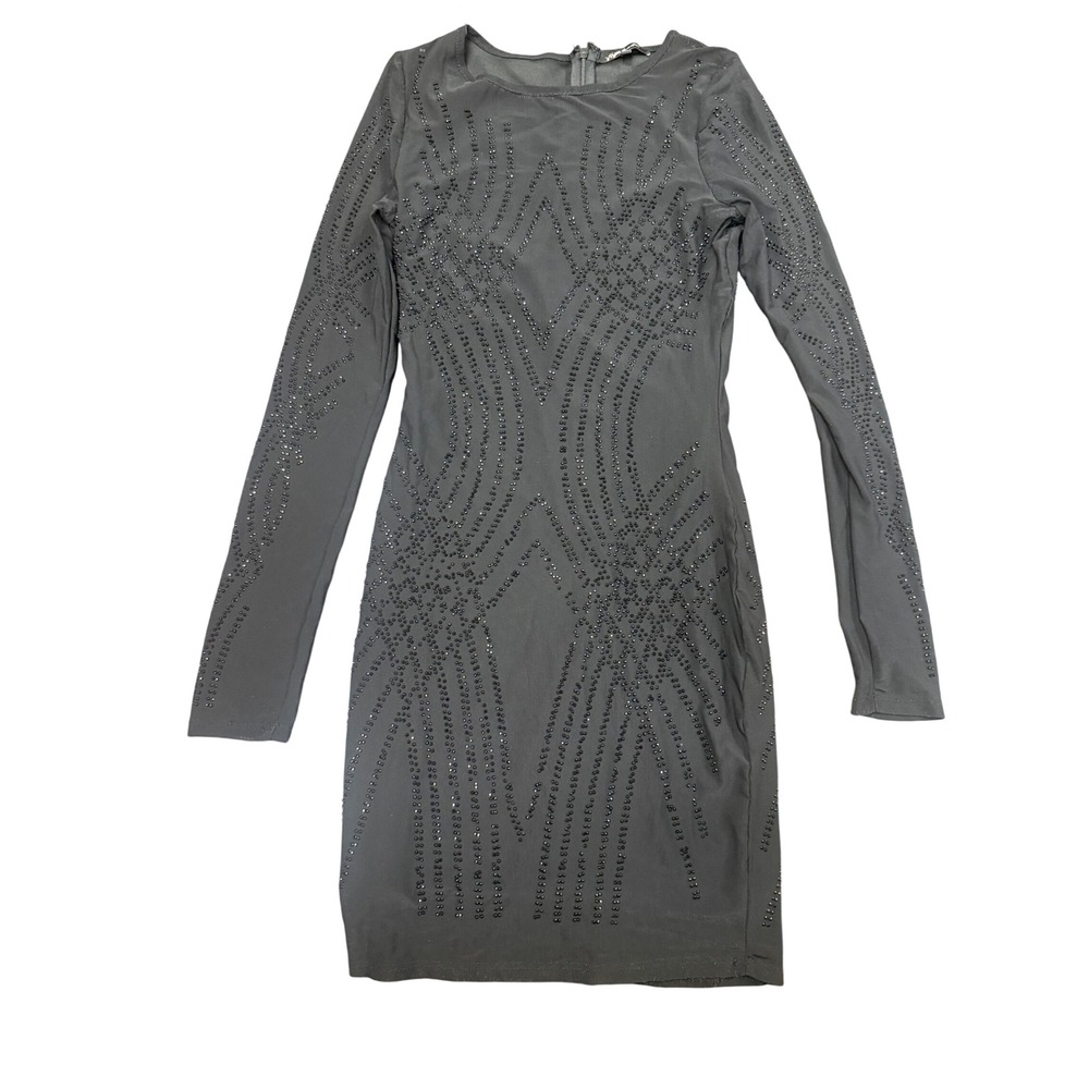Akira Black Rhinestone Studded Long Sleeve Bodycon Mini Dress S Y2K Party